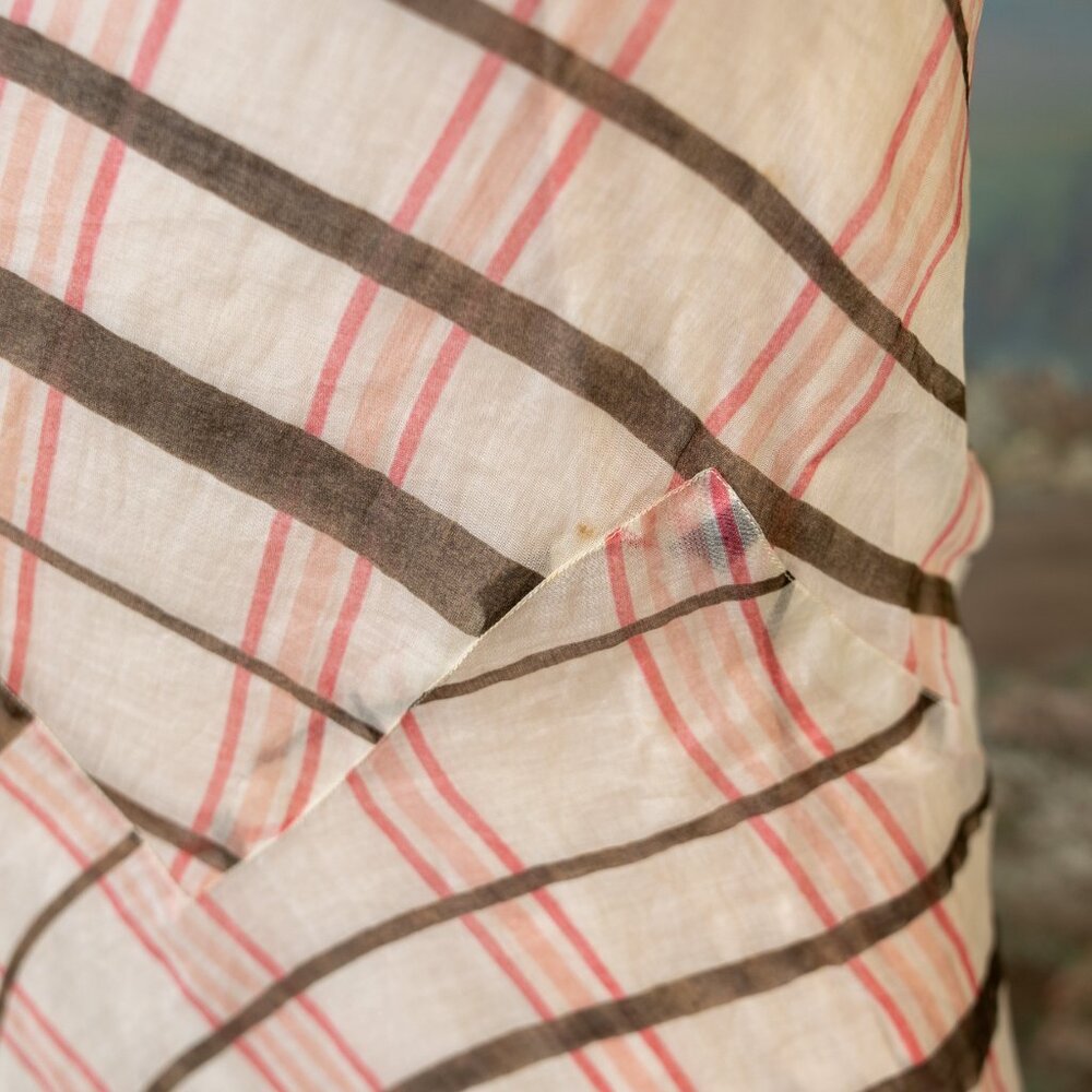 SOLD * 1930s Bias-Cut Plaid Maxi Dress w/Red Sheer Ruffle Overlay Set - Picture 12 of 17